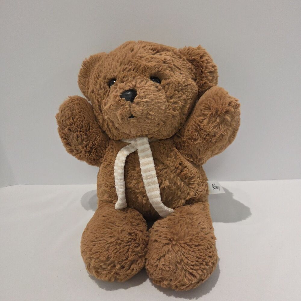 Aurora World Riley Teddy Bear With Striped Scarf Plush Stuffed Animal 13”